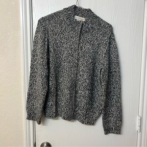 Petite Sophisticate Vintage Tweed Zip Up Black & White Sweater - Women's Medium